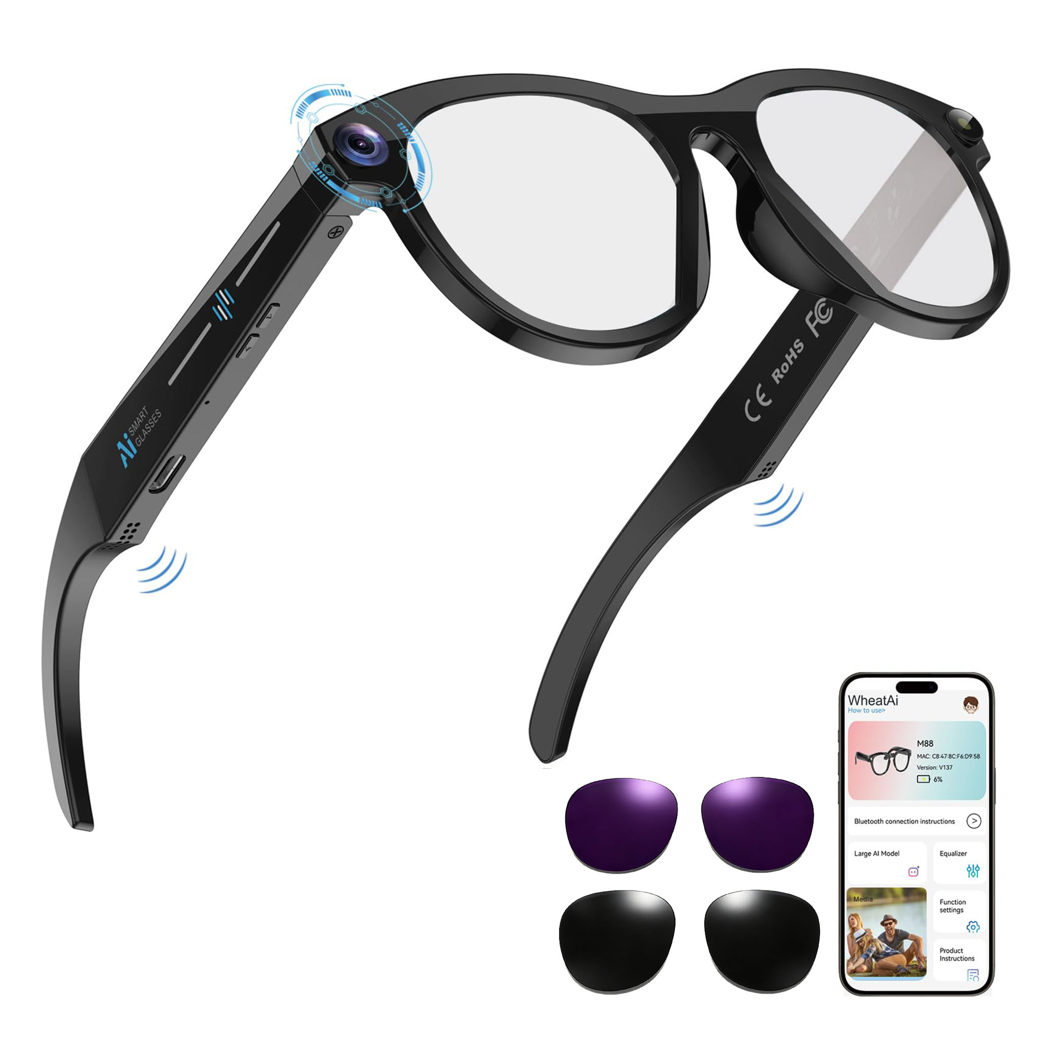 Audio Music For Video - Black Smart Ai Glasses for Men,