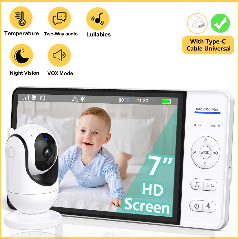 No WiFi 7 Inch Baby Monitor 2- - مراجعة Audio Music For Video وسعره