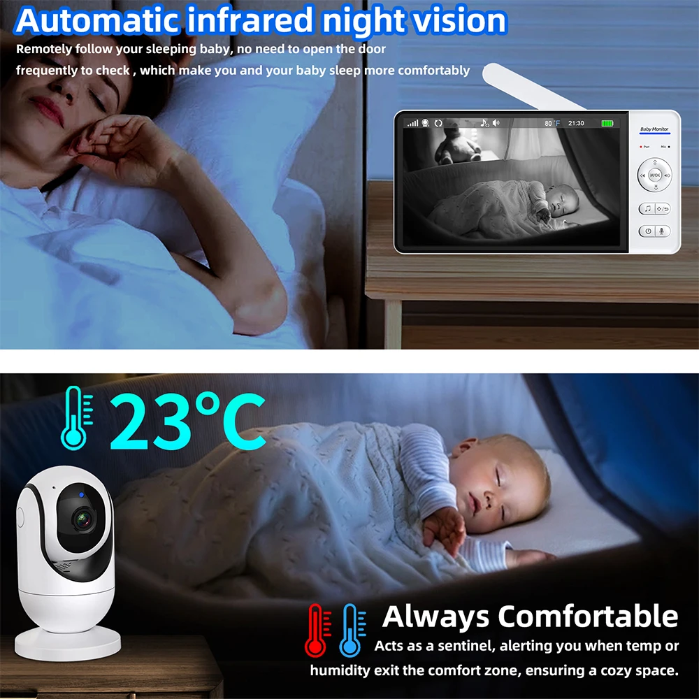 No WiFi 7 Inch Baby Monitor 2- - مراجعة Audio Music For Video وسعره