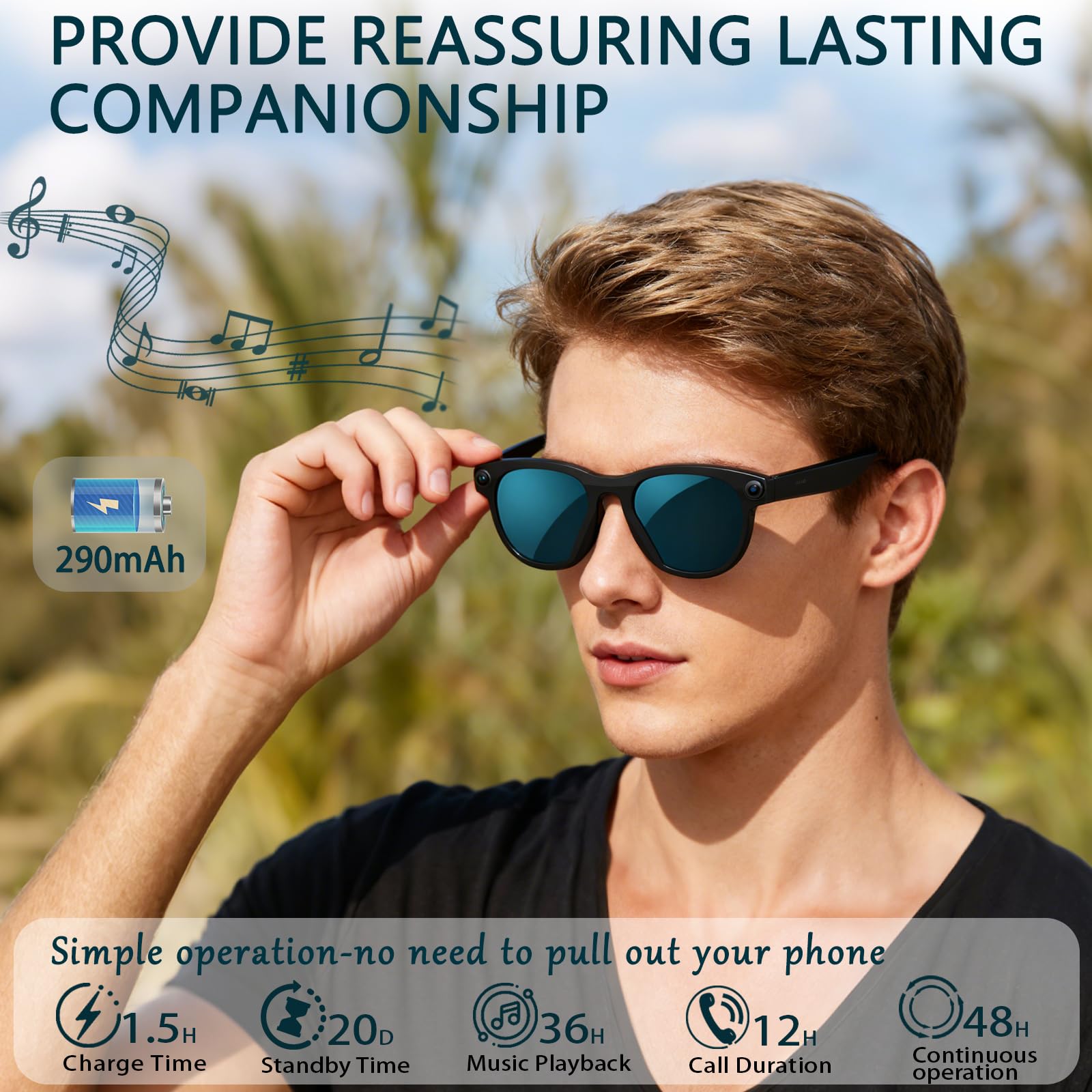 Black Smart Ai Glasses for Men - مراجعة Audio Music For Video وسعره