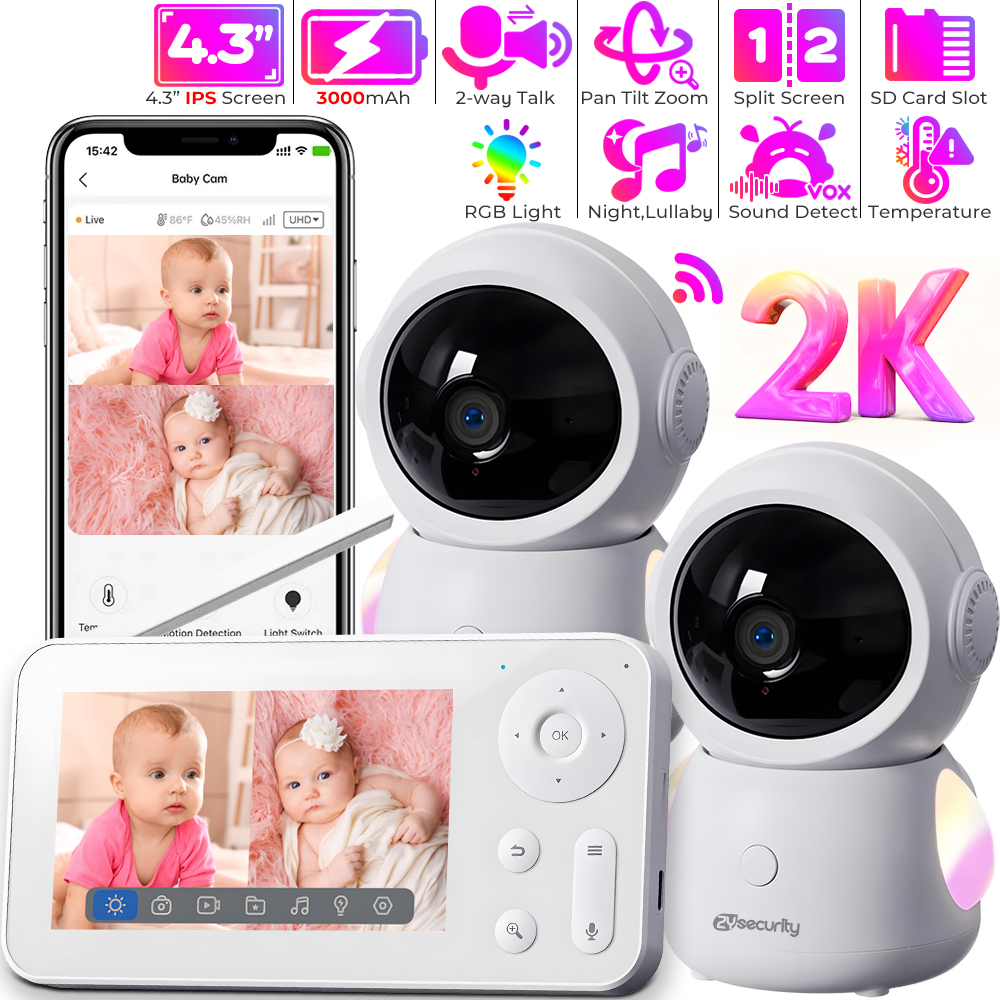 2K 3MP Two Camera WiFi Baby Mo - مراجعة Audio Music Track وسعره